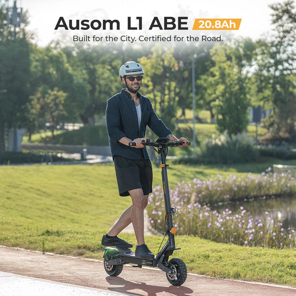 Ausom L1 ABE 20.8Ah Electric Scooter, 930W Peak Motor, 90KM Max Range, Foldable Commuter E-Scooter with NFC Keyless Start & ABE Certification