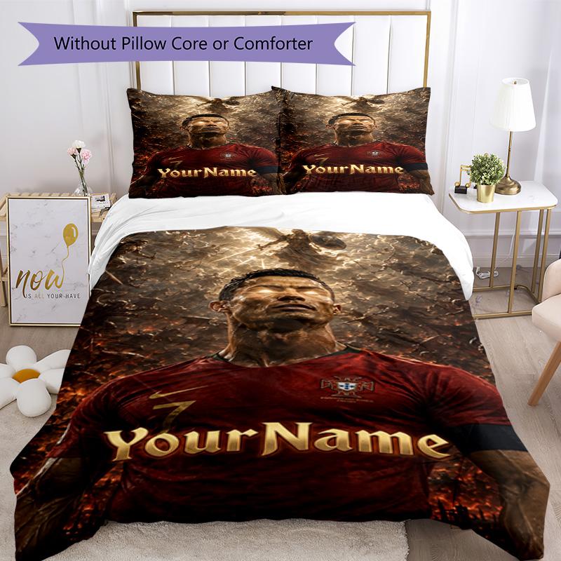 Cristiano Ronaldo 5 Customize Your Name Bedding Set Breathable Duvet Cover with Pillowcases Home Decoration Birthday Gift