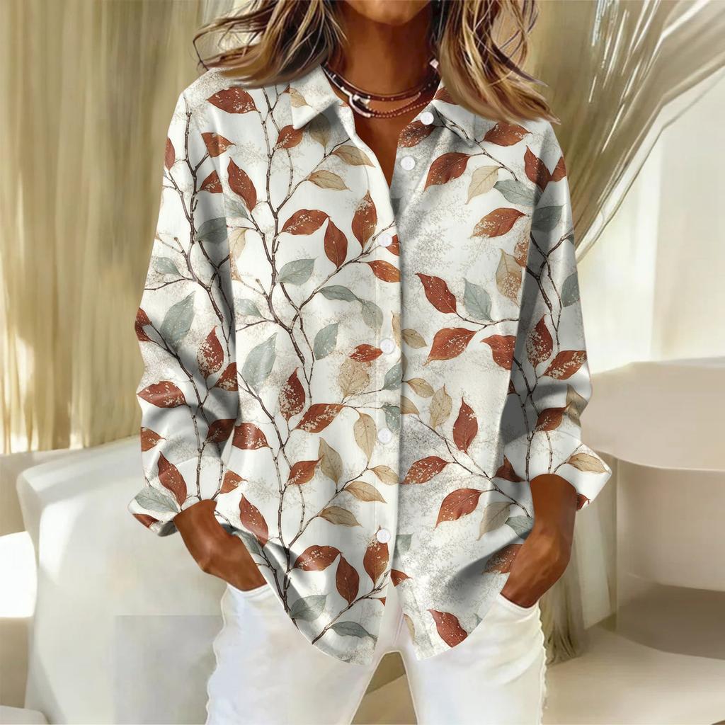 Women's Shirt With Floral Print Buttons, Long Sleeved Casual Regular Shirt  Blouses Casual Plus Size Basic Tops