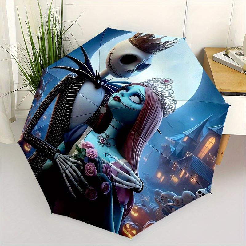 

Jack Skellington, Sally Automatic Opening and Closing Umbrella - 8 Ribs Portable Folding Umbrella with Plastic Handle, Suitable for Leisure