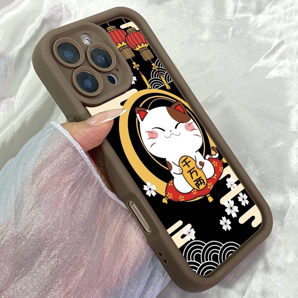 JT212 Cute Fortune Cat Cartoon for iPhone 17 16 15 14 Pro Max Samsung S26 S25 Ultra A17 A16 A07 A56 A15 A06 Xiaomi 15T Redmi 15c 14C Soft TPU Case