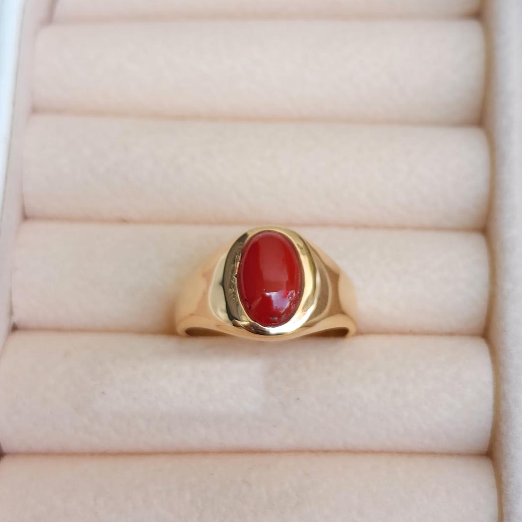 

Оригінальний Червоний Корал Срібло 925 проби Позолочений Жовтим Золотом Кільце Ювелірні Вироби, Камінь народження Корал Самоцвіт Кільце Ювелірні Вироби 10 золотий