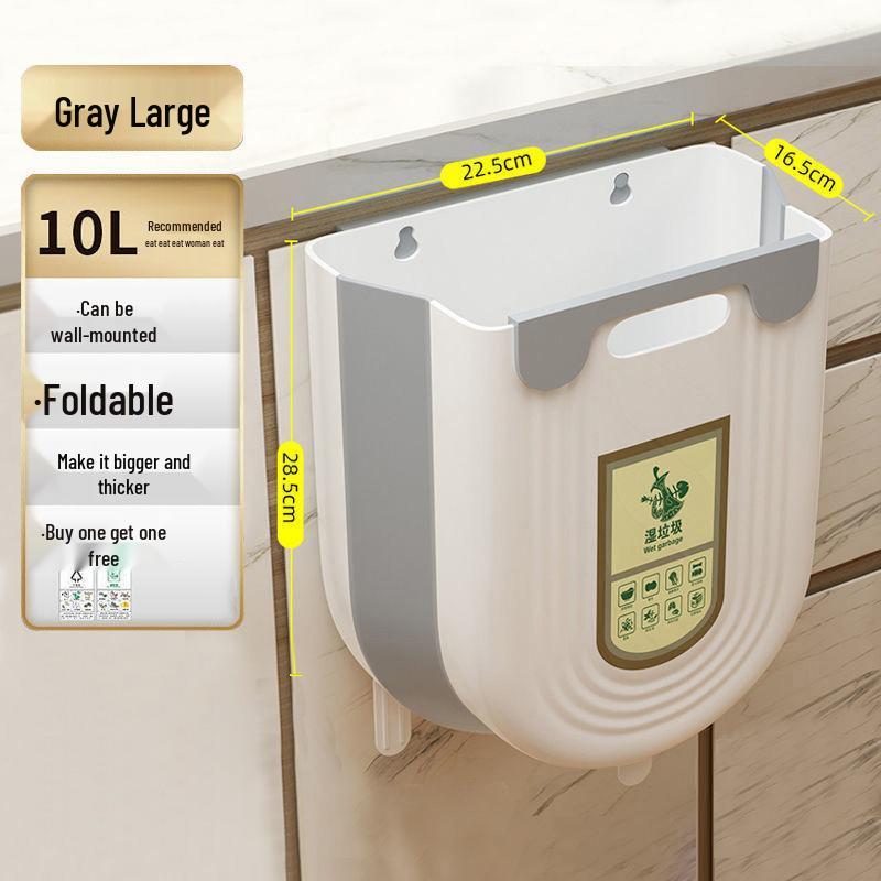 Foldable Hanging Kitchen Trash Bin for Food Waste - Wall or Cabinet Mount