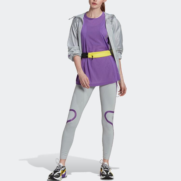 Adidas X Stella McCartney Kollaboration Letter Logo Print Kapuzen-Reißverschlussjacke Damenjacke Hell-Cyan-Grau HG6866