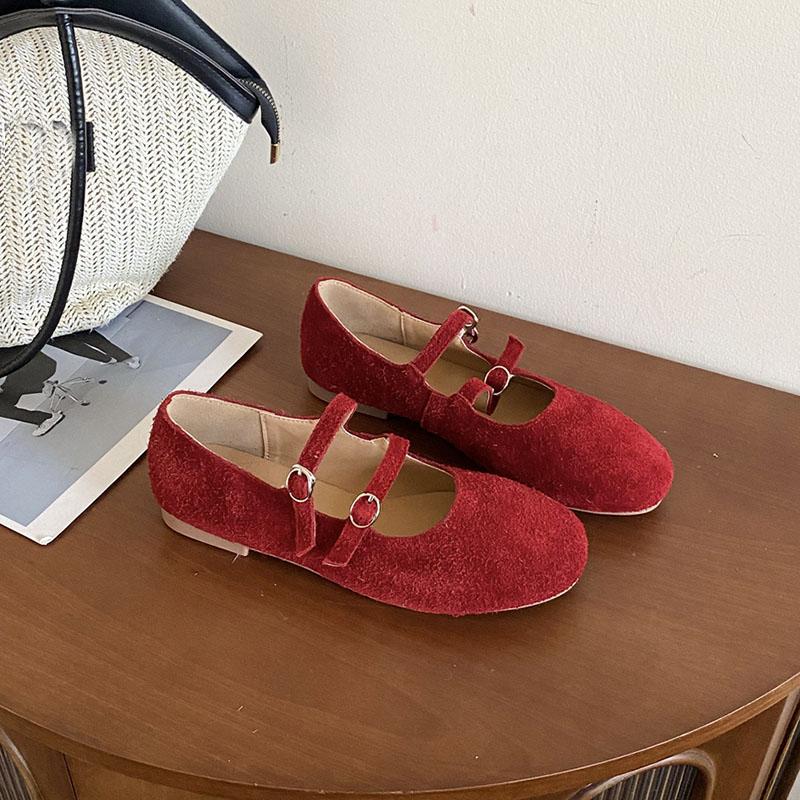 

Мода Мода Ремешок с пряжкой Женские балетки Мэри Джейн Повседневная женская обувь с мелким вырезом Круглый носок Женские балетки С обувью 35 красный