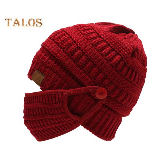 

Зимняя вязаная шапка со съемным защитным щитком для лица, утолщенный капор без полей, защита ушей, унисекс, однотонный головной убор для путешествий на открытом воздухе красный