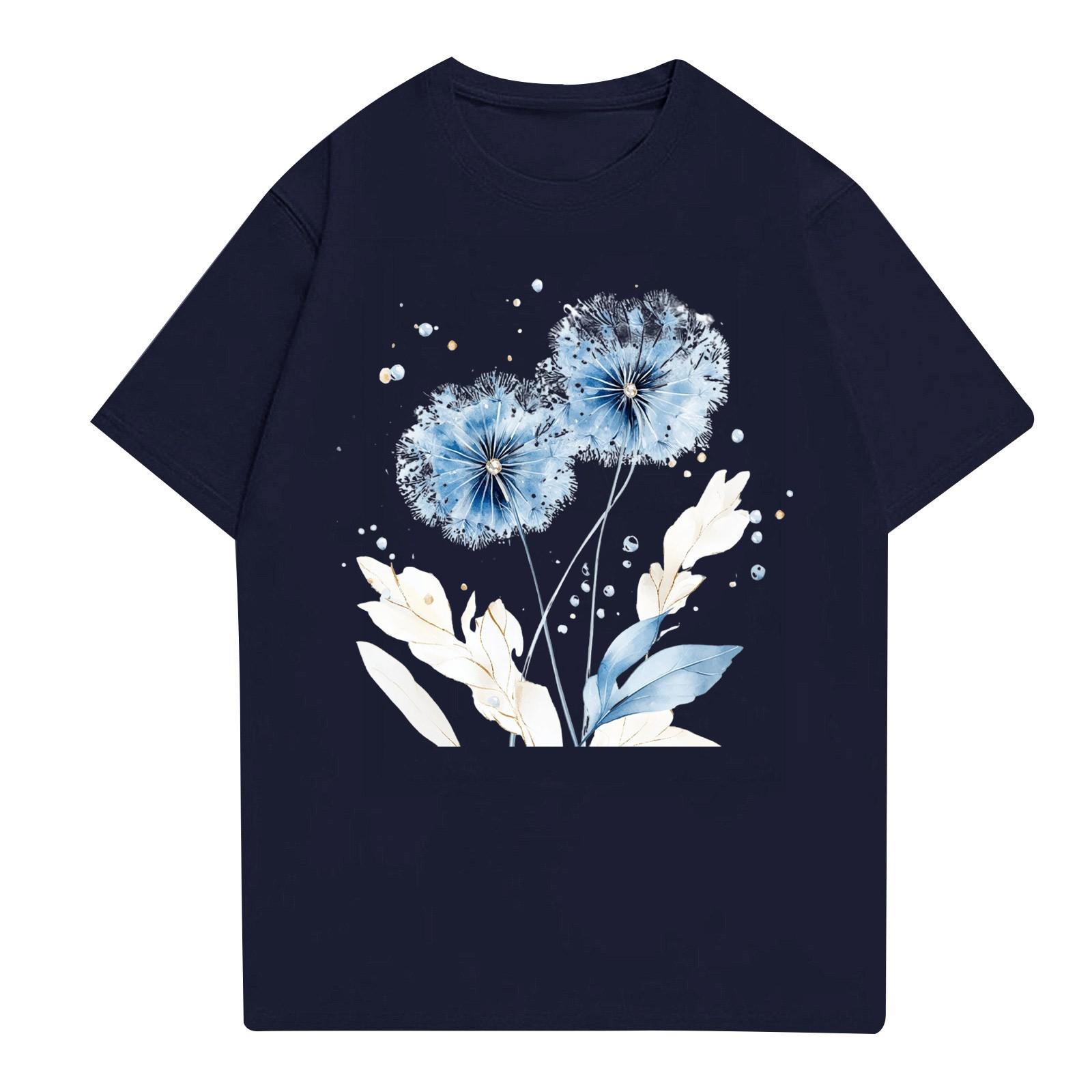 

Женская мода повседневная футболка с круглым вырезом и короткими рукавами, топ, футболка, топ XXL тёмно-синий