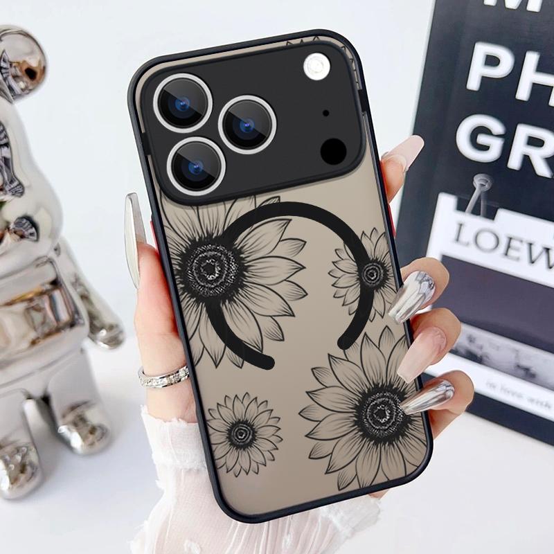 Magnetic Simple Flower Phone Case For iPhone 17 15 16 Pro Max 14 13 Pro 17 For Magsafe Wireless Charge Soft Edge Hard PC Cover