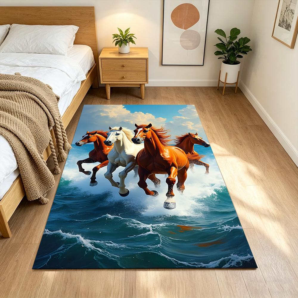 Sunset Horses Running Wild Non-Slip Home Carpet Design for Office Decor Living Room Gift