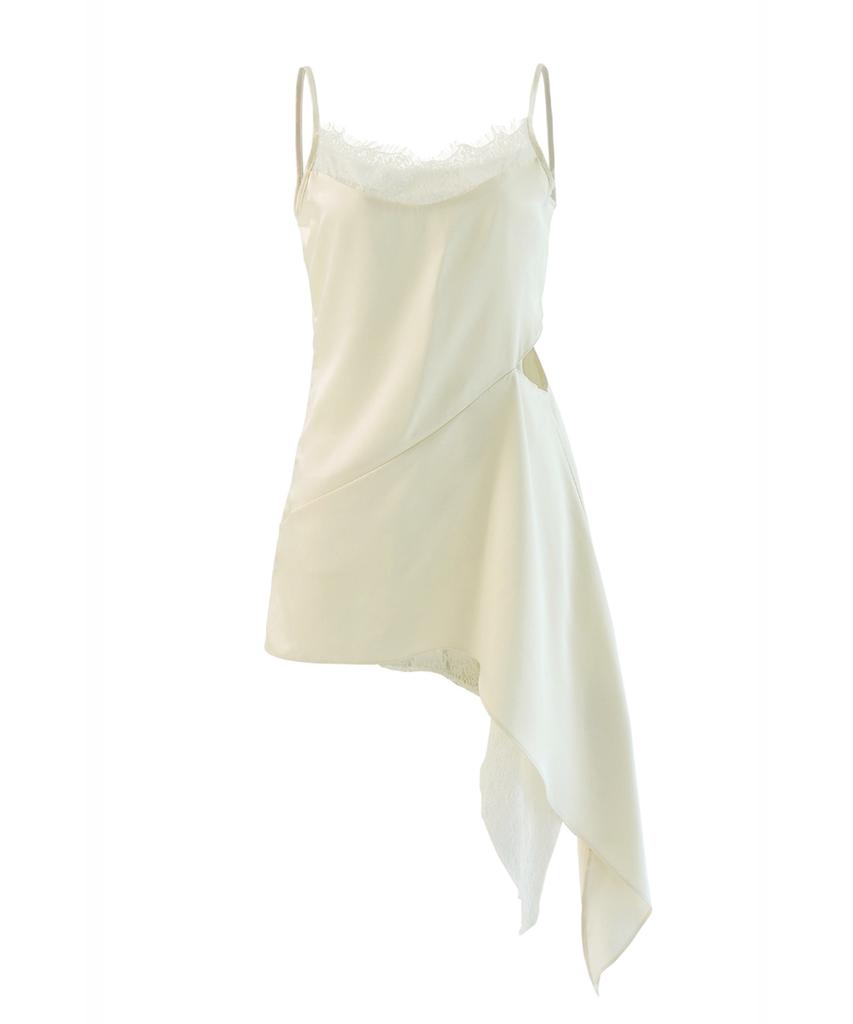 Odeuwonaus Side Slit Satin Dress Ivory