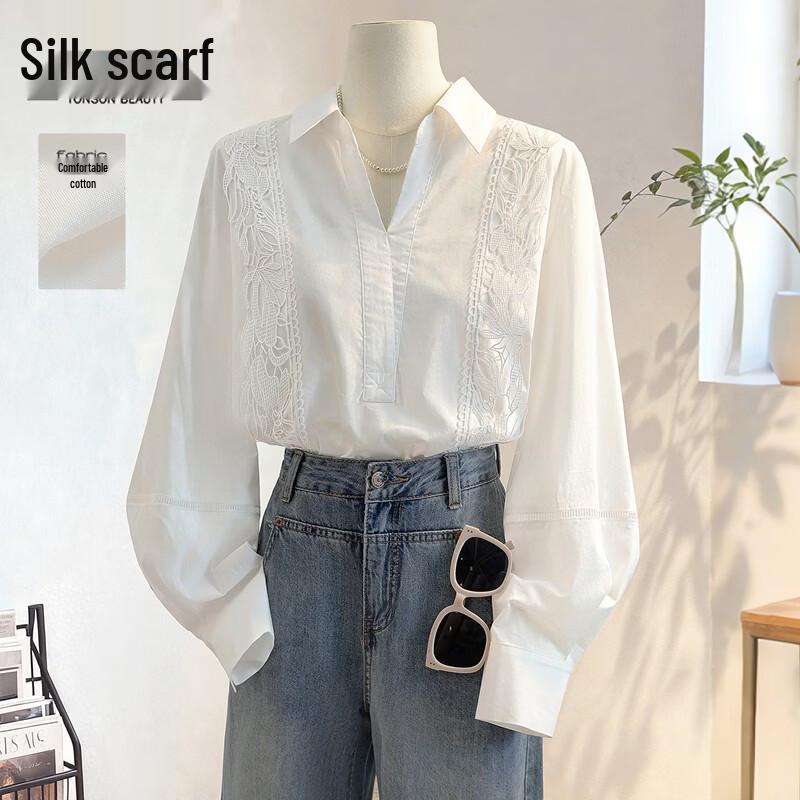 Women s Lapel Long Sleeve Loose Commuter Shirt L