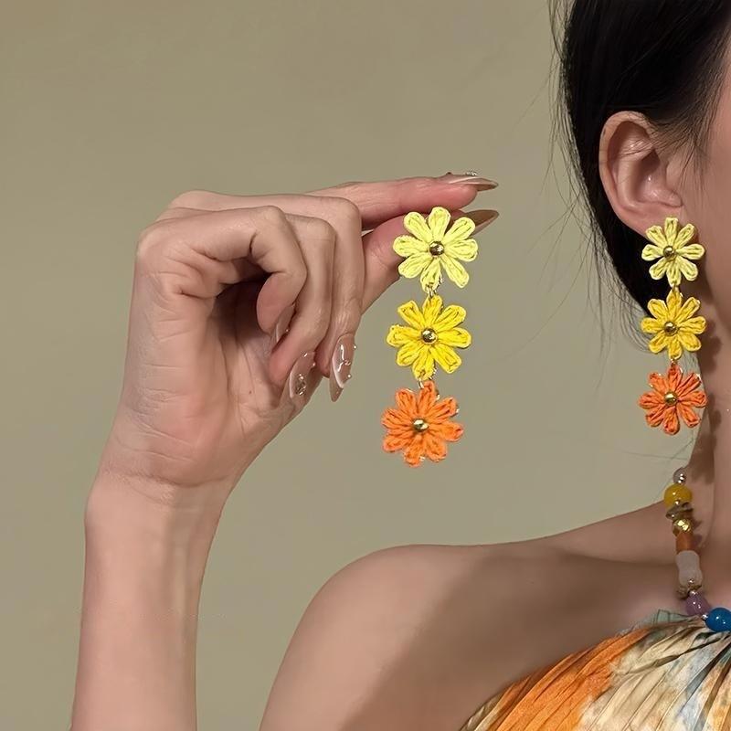 

Богемные красочные серьги из плетеной рафии с цветами, легкая роскошь, высококлассные серьги с бахромой, ювелирные изделия