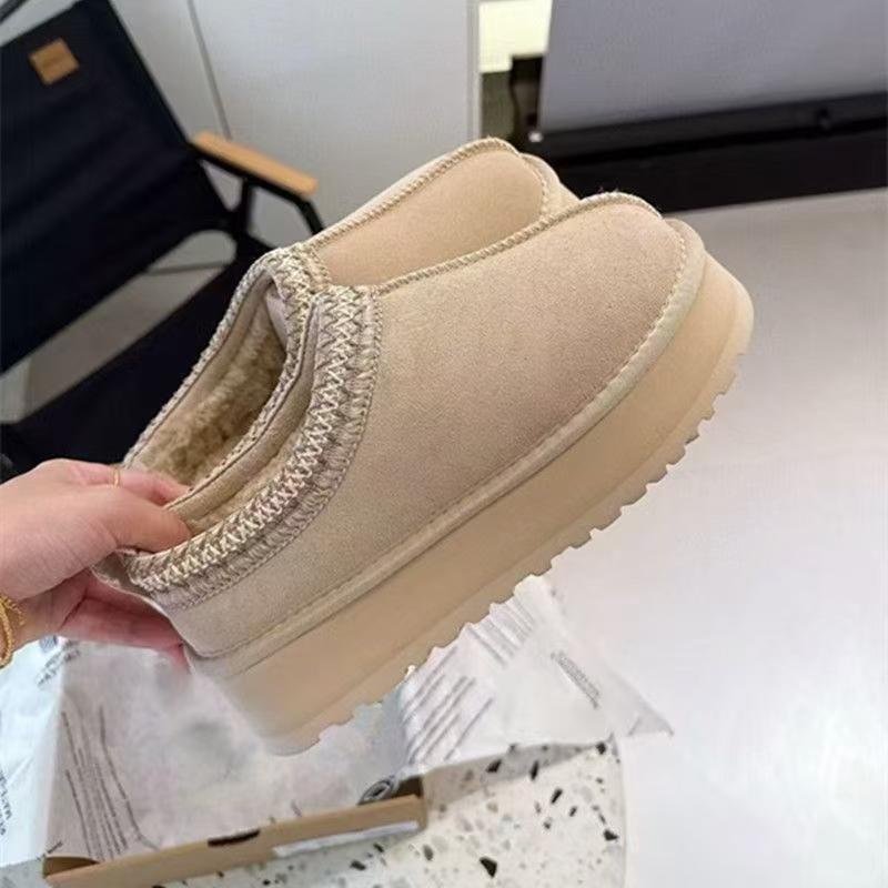 Anti-Slip Tazz Thick Bottom Mini Snow Boots Women's Winter Fleece Lined Warm Fur Slippers Toe Covering Slippers Cotton Shoes