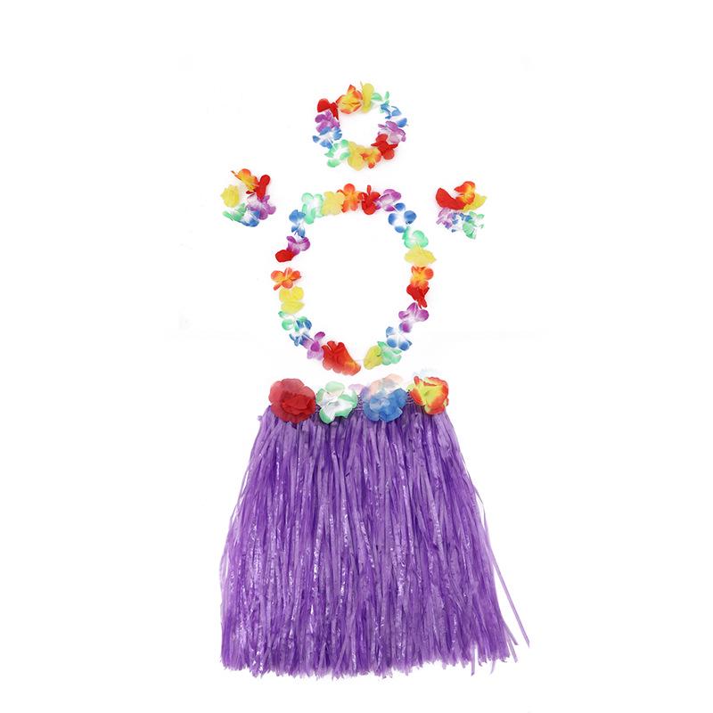 Hawaiian Hula Skirt & Lei Party Performance Set - 40cm, 5 Pieces