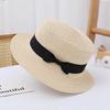 Women's French Summer Straw Hat, Large Brim, Ribbon, Flat Top, Outdoor Travel Sun Protection