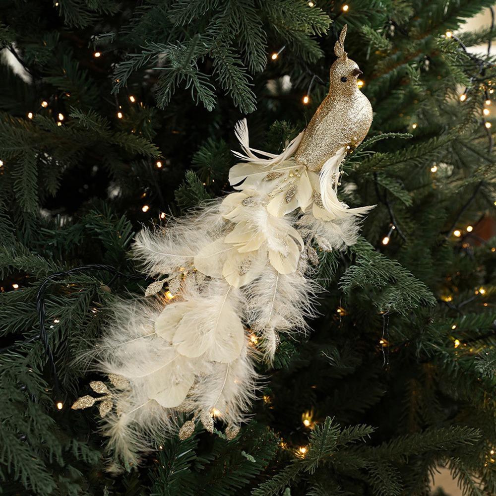 Realistic Christmas Peacock Ornaments Long Tail Peacock Bird Figurine  Home Party Decor