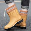 New Mid-calf Rain Boots Men Slip-On Waterproof Rubber Rain Shoes Work Mud Boots Warm Durable Non-Slip Boots Farming Fishing Camp