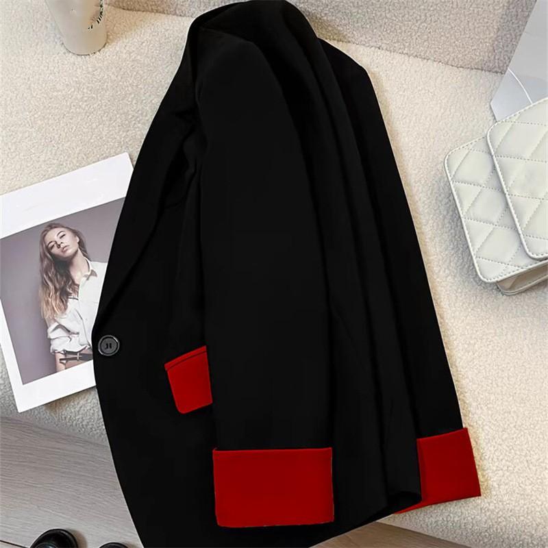 

Женский осенний блейзер-костюм с длинными рукавами, контрастной лоскутной отделкой, офисный, повседневный 3XL красный