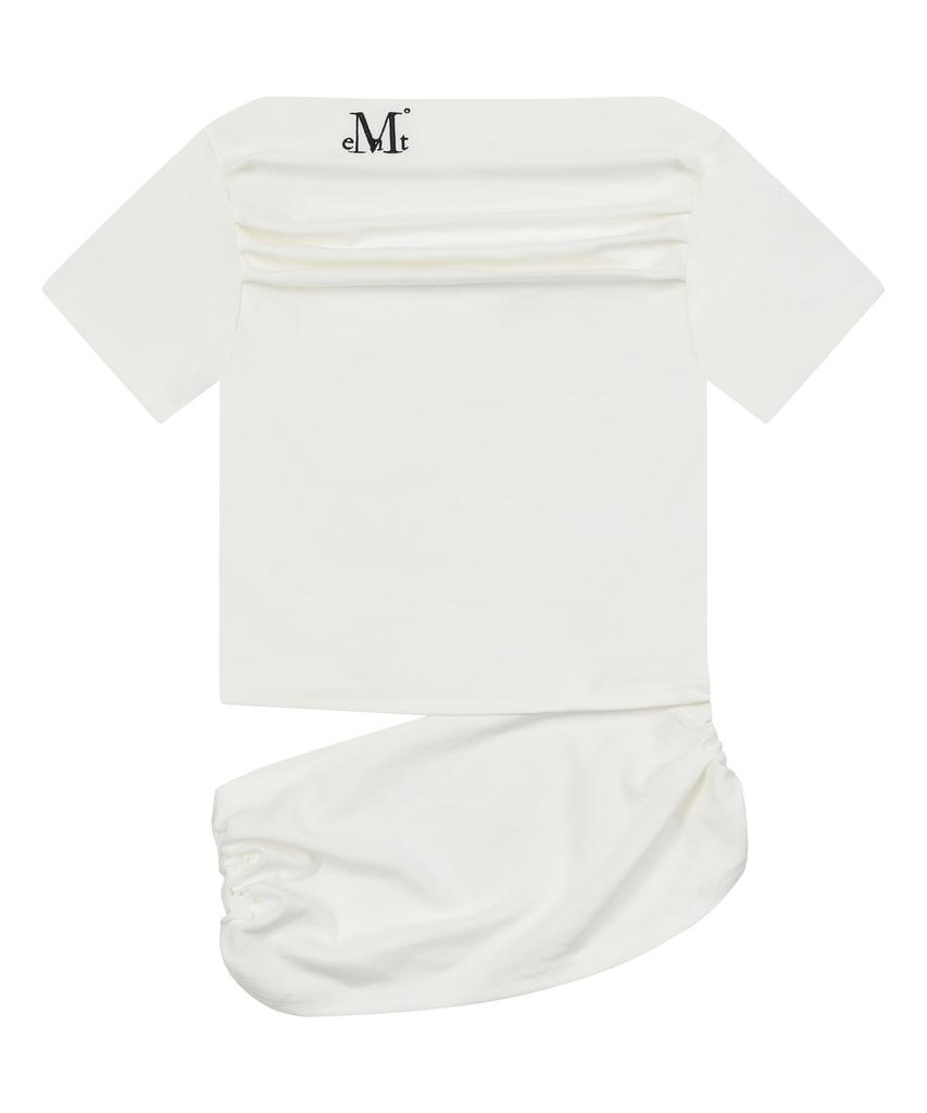 MUCENT Rebar Shirring Slit Off-Shoulder Short Sleeve Tee (3 Colors)