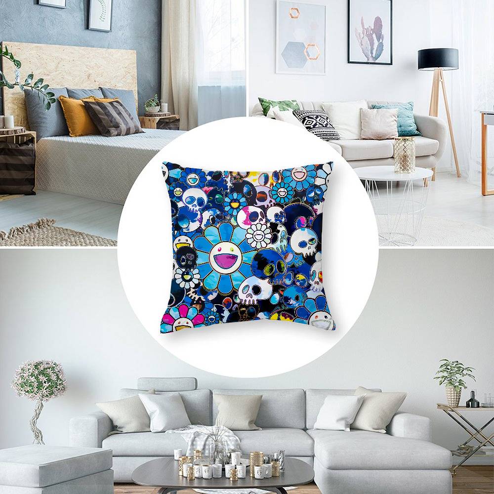 T-T-Takashis-M-M-Murakamies Art Pillow Case Square Double‑Sided Print Cushion Case For Sofa Home Bedchamber Decor Gift