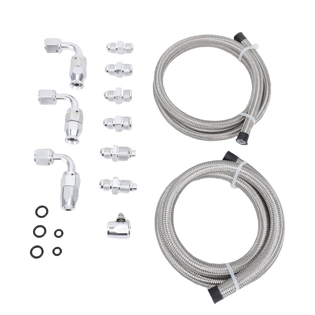 25 Inch 6AN Power Steering Pump Hose Kit Nylon Stainless Steel Waterproofing Replacement for C10 LS Swap Connects Type 2