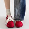 Женские туфли-яблоки красного цвета, новые ретро спортивные летние дышащие повседневные туфли-балетки на тонкой подошве