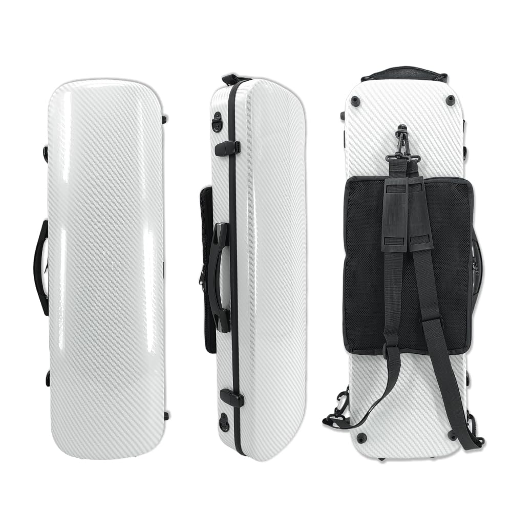 Vetimobato Hard Shell Violin Full Size Carbon Fiber Rectangular Violin Box with Strap Sheet Music Travel Case Case, 4/4 & Bag, 2.1kg, (White) чёрный