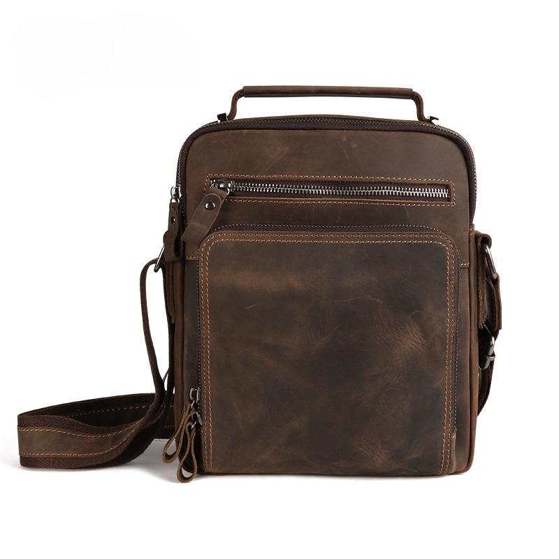 Men's Shoulder Leather Bag, Retro Crazy Horse Leather Messenger Bag, Casual Large-capacity Backpack, High-end Leather Men's Bag