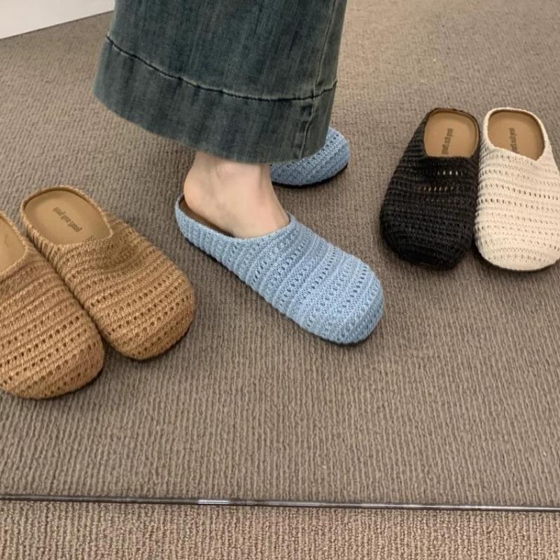 Evening Wind Thick-soled Bohemian Boken Shoes Women's Outer Wear Woven Hollow Breathable Half-drag One Pedal Bag Head Single Shoes
