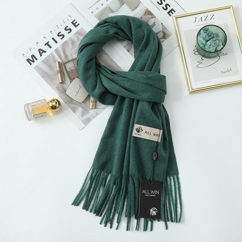 Wool Scarf Women's Winter Premium Thick Solid Color Scarf Versatile New Autumn and Winter White Cashmere Scarf