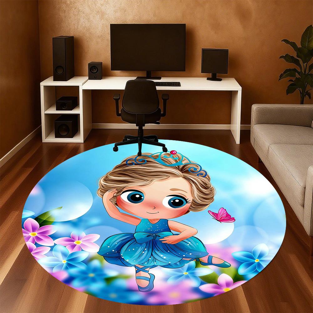 1pc Princess Butterfly Round Chair mat office Area Rug - Non-Slip, Floor Mat for Office, Bedroom, and Indoor Decor p127249