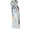 Cross-border European and American Women's Clothing Light Blue Solid Color Boat Collar Long-sleeved Waist Top Casual Pleated Skirt Set