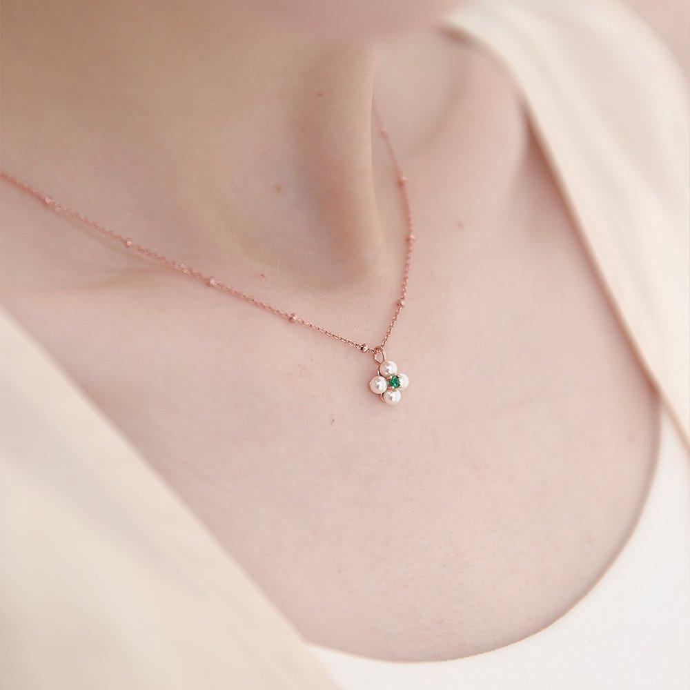 [Rosemont] Silver Clover Pearl Necklace Ra24C23J