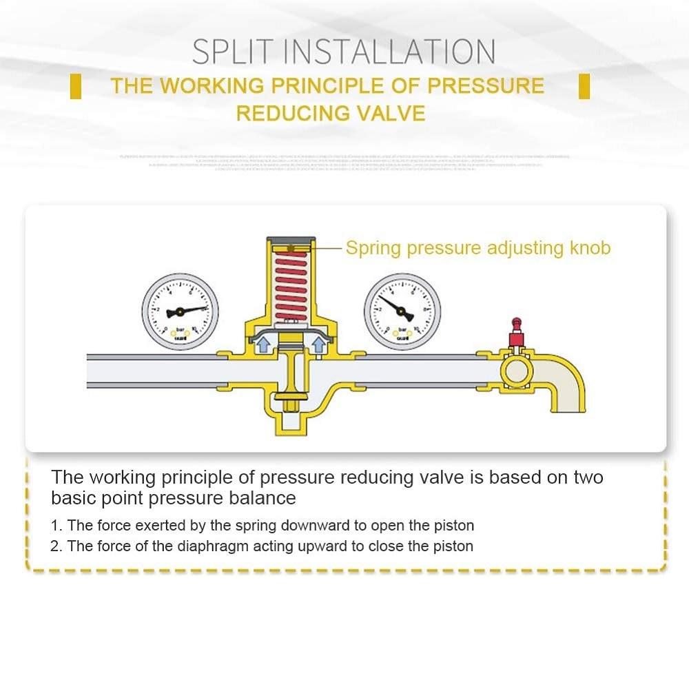 DN15 Water Pressure Regulator NPT 1/2 Inch Adjustable Brass Reducer with Gauge M