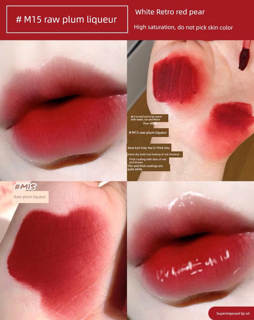 AKF Lip Mud M17 Velvet Matte Lip Gloss Retro White Women's Long-Lasting M20 Sea Salt Toffee M22 Matte Lipstick