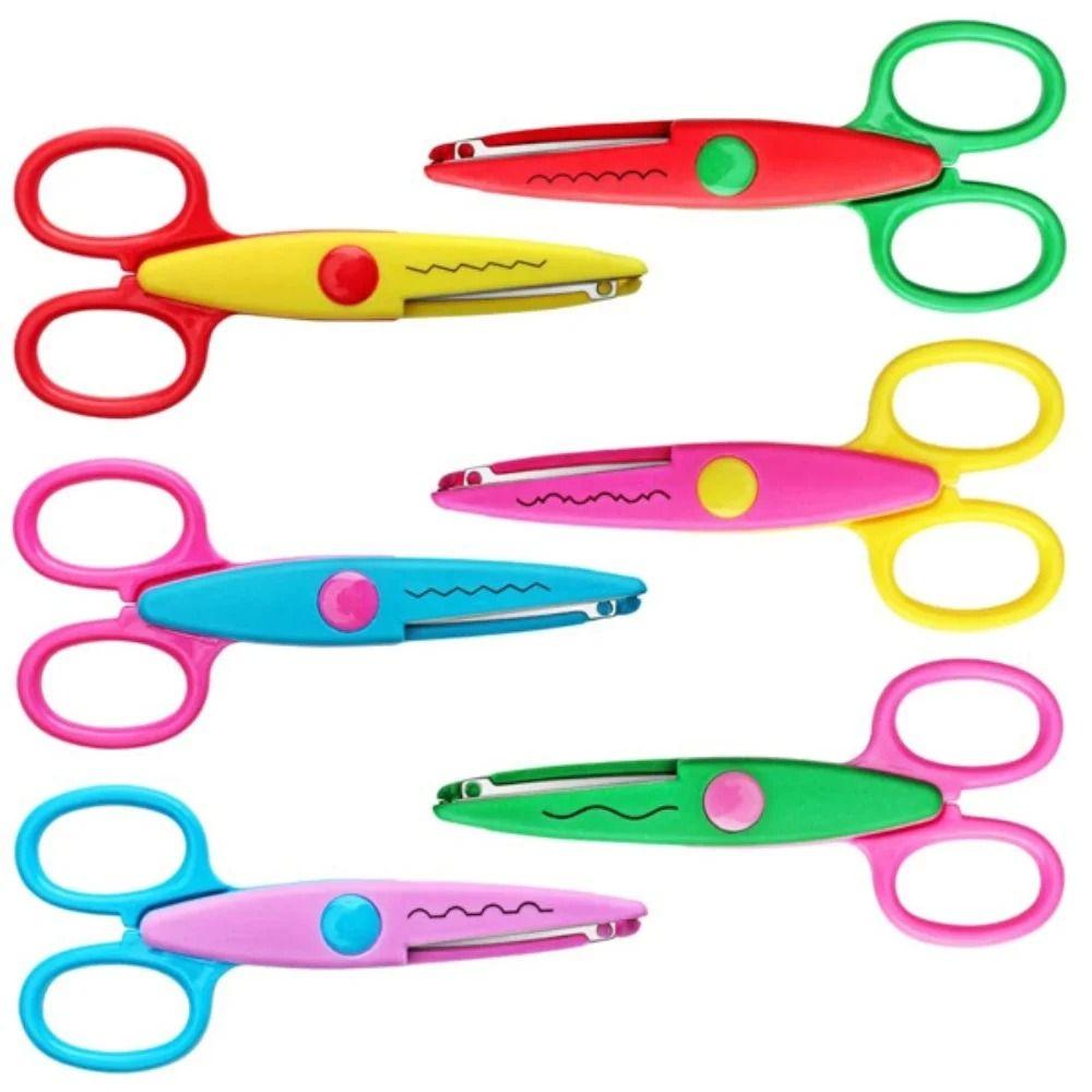 1/6PCS DIY Color Lace Scissors Small Round Head Wavy Pattern Art Safety Scissors Stationery Comfortable Hand Paper Cutter