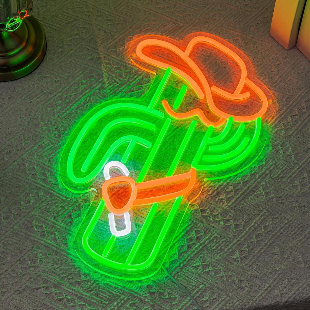 Cactus Neon Sign Cowboy Hat Neon Light for Wall Decor Cowboy Led Neon Sign Colorful Led Neon Light Plant Neon Signs for Bedroom Bar Game Room Man