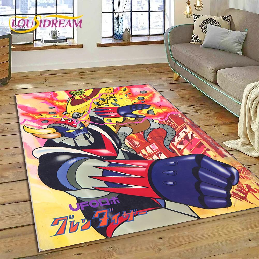 Alfombra de Dibujos Animados 3D Robot OVNI Grendizer Anime para Sala de Estar Dormitorio Decoración del Hogar, Felpudo Antideslizante para Sofá Felpudo Regalo Niños