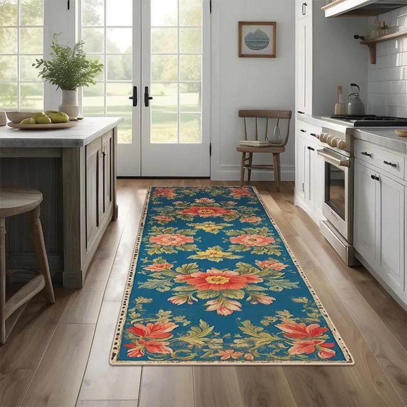 Beautiful Non-slip Kitchen Rug Runner Rug Laundry Mat Hallway Entryway Machine Washable with Low Pile Safe for Pets and Children