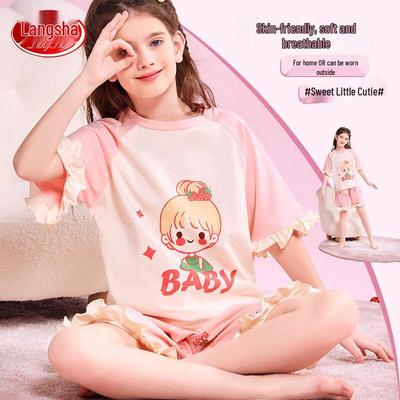 Girls' Pure Cotton Short Sleeve Summer Pajama Set
