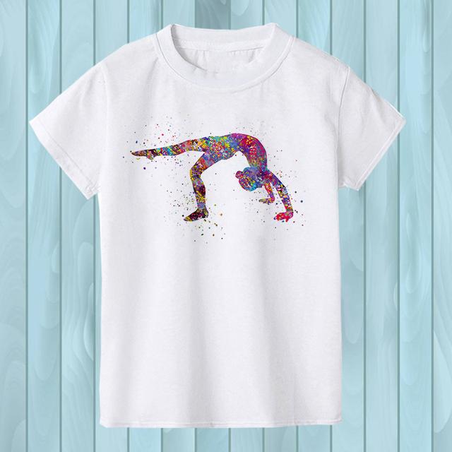 Gymnast Dancer T-Shirt Femme Watercolor Rainbow Gymnastics Art Tshirt Girls Summer Kids Tees Shirt Tops Child Streetwear Hipster