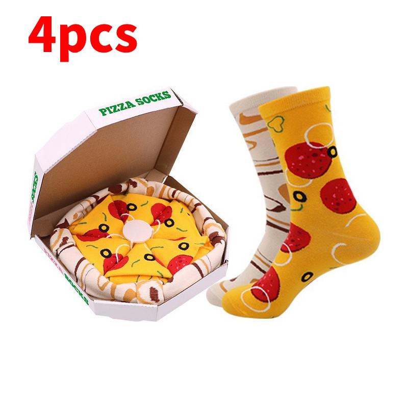 

Красочные носки до середины икры с пиццей, коробка, мультяшные, с беконом, овощами, едой, подарок, Рождество Ham pepper