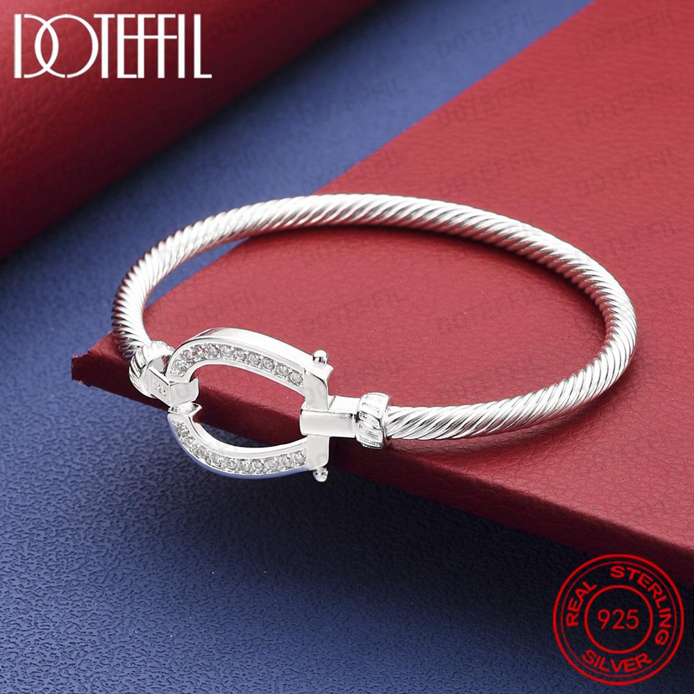 925 Sterling Silver Geometry AAA Zircon Open Bangle Bracelet for Woman Man Wedding Engagement Fashion Charm Party Jewelry