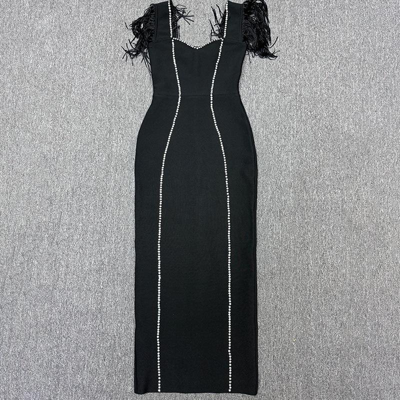 Elegant Rhinestone Tassel Sleeveless Bandage Dress