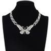 Thick Cuban Link Chain Big Butterfly Necklace For Women Rhinestone Choker Girls Jewelry