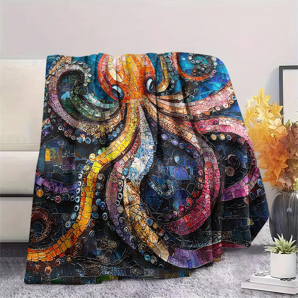 Octopus Print Flannel Blanket, High quality Comfortable for All Seasons, Home Decor, Warmth and Comfort, Perfect for Christmas Gifts