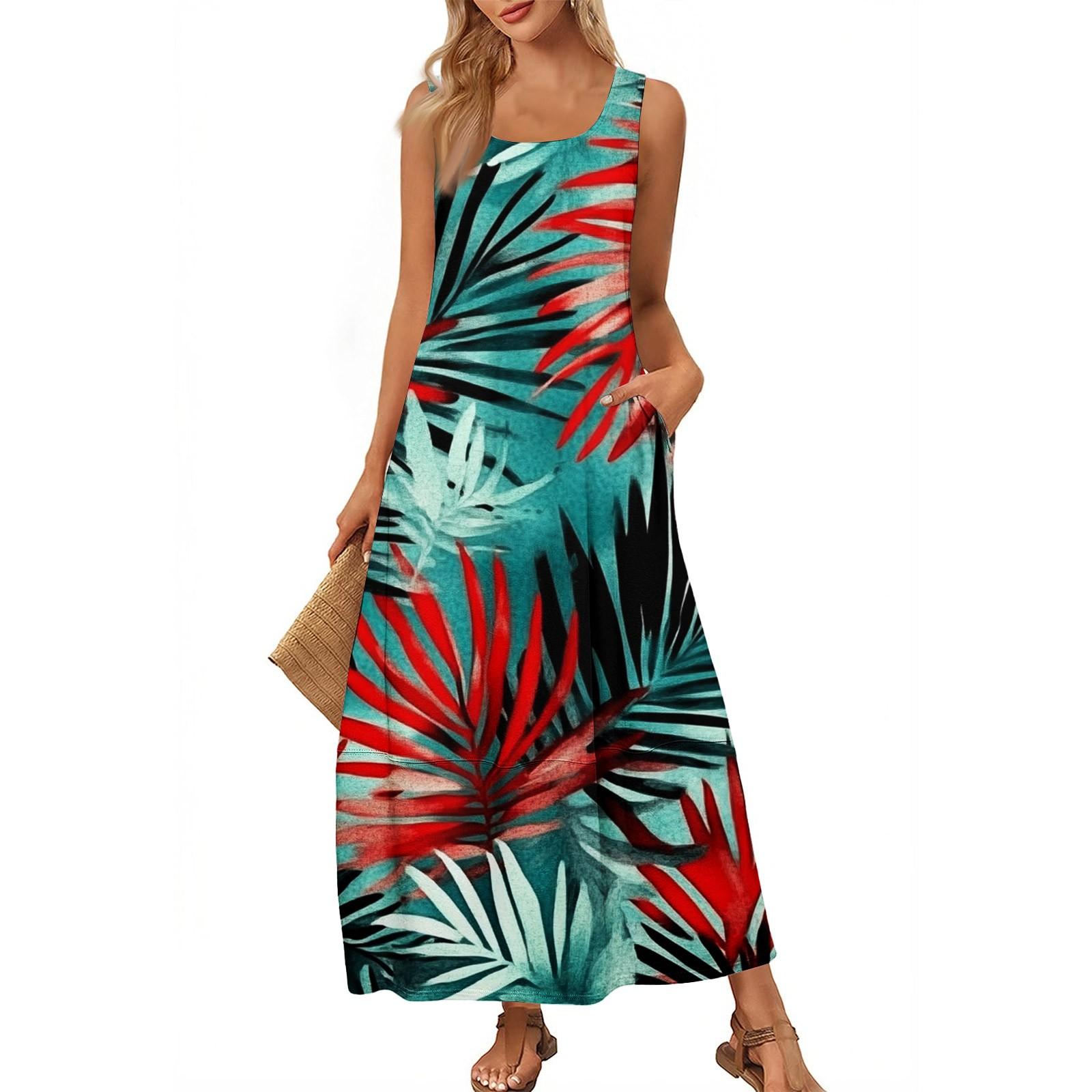 

Женский повседневный длинный сарафан, летнее пляжное платье, круглый вырез, без рукавов, свободный сарафан S красный