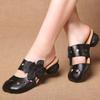 Women's Summer Leather Hollow Out Baotou Slippers Soft Sole Block Heel Ethnic Style Three-Dimensional Flower Outdoor Slippers