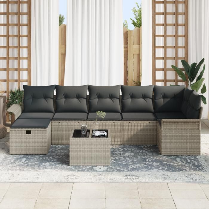 VidaXL Ensemble de canapé de jardin 8 pièces avec coussins gris clair en poly rotin 3358911