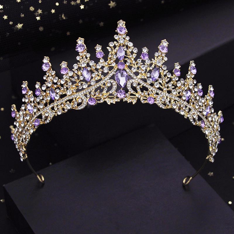 Green Crystal Wedding Crown for Queen Bridal Headdress Fashion Tiaras Hairwear Girls Prom Head Ornaments Jewelry